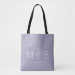 Rustic Floral Stem Wedding Monogram | Lilac Tote Bag<br><div class="desc">Custom printed tote bags make a fun and functional wedding favour your guests will love! Personalise the template with the bride and groom's names or monogram initials. Add your wedding date, the city, state or venue name or any other custom text. This modern rustic logo-style design has a simple floral...</div>