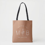 Rustic Floral Stem Wedding Monogram | Terra Cotta Tote Bag<br><div class="desc">Custom printed tote bags make a fun and functional wedding favour your guests will love! Personalise the template with the bride and groom's names or monogram initials. Add your wedding date, the city, state or venue name or any other custom text. This modern rustic logo-style design has a simple floral...</div>