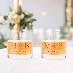 Rustic Floral Stem Wedding Monogram Whiskey Glass