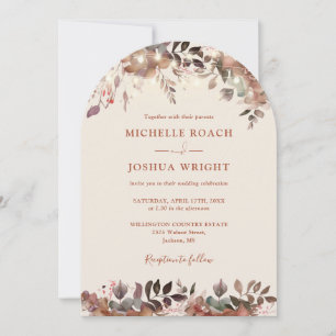 Rustic Floral String Lights Arch QR Code Wedding Invitation