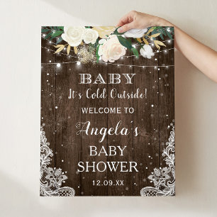 Rustic Floral String Lights Baby Its Cold Outside Poster