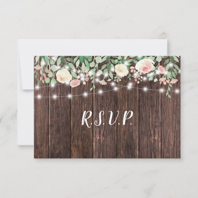 Rustic Floral String Lights | entree choice RSVP Invitation (Front)