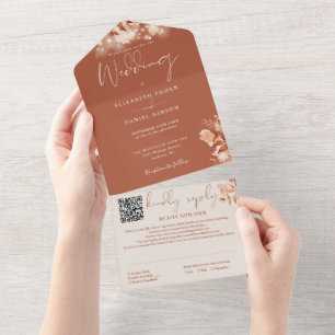 Rustic Floral String Lights QR Code Fall Wedding All In One Invitation