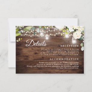 Rustic Floral String Lights Wedding Details Card 