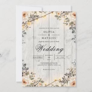Rustic Floral String Lights Wedding Invitation