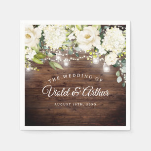Rustic Floral String Lights Wedding Napkin