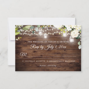 Rustic Floral String Lights Wedding RSVP Invitation