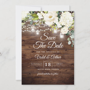 Rustic Floral String Lights Wedding Save The Date Invitation