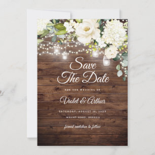 Rustic Floral String Lights Wedding Save The Date Invitation