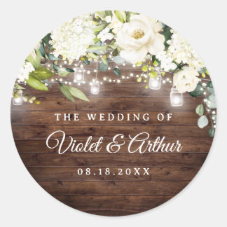 Rustic Floral String Lights Wedding Sticker