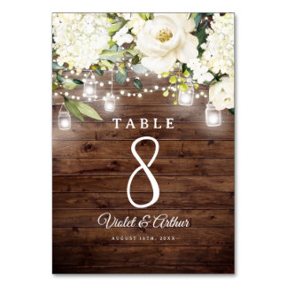 Rustic Floral String Lights Wedding Table Number