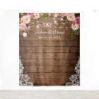 Rustic Floral String Lights Wood Wedding Backdrop