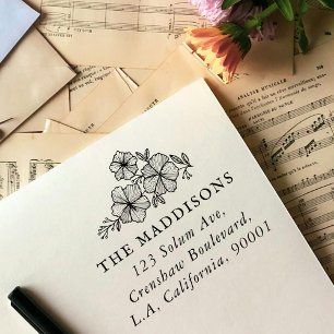 Rustic Floral Style Custom Name and Return Address Rubber Stamp