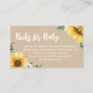 Rustic Floral Sunflower Baby Shower Books for Baby Enclosure Card