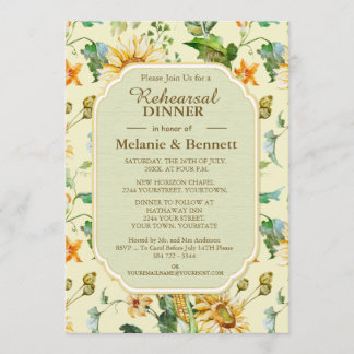 Rustic Floral Sunflower Botanical Rehearsal Dinner Invitation