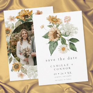 Rustic Floral Sunflower Wildflower Photo Wedding Save The Date