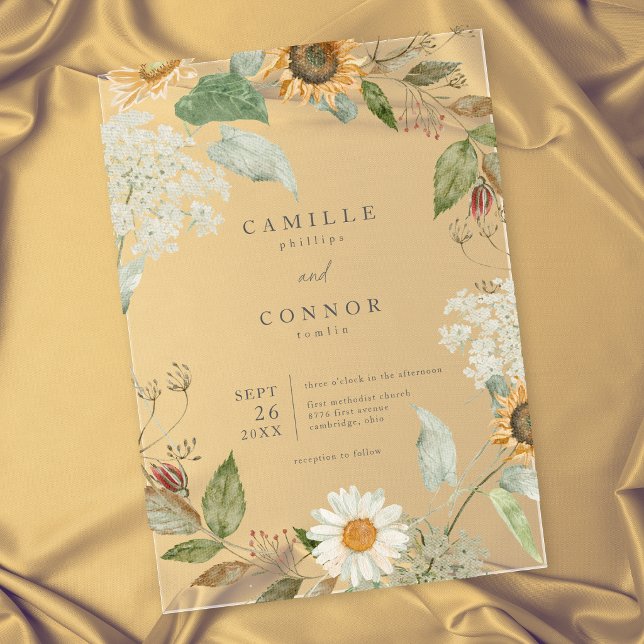Rustic Floral Sunflower Wildflower Wedding Acrylic Invitations (Rustic Floral Sunflower Wildflower Wedding Acrylic Invitation)