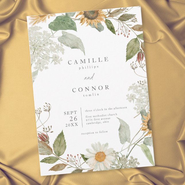 Rustic Floral Sunflower Wildflower Wedding Invitation (Rustic Floral Sunflower Wildflower Wedding Invitation)