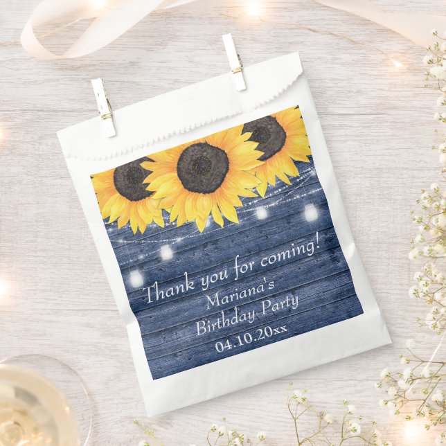 Rustic Floral Sunflowers Blue Birthday Party Favour Bags (Clipped)
