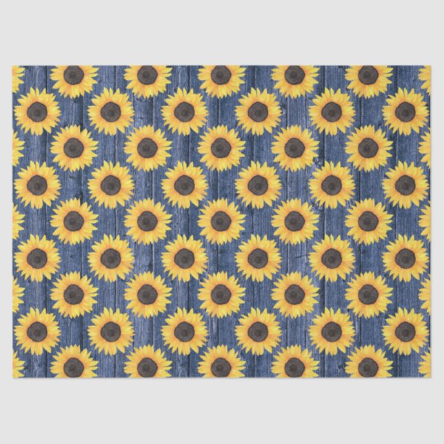 Rustic Floral Sunflowers Blue Tissue Paper (Front)