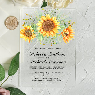 Rustic Floral Sunflowers Bouquet Wedding Acrylic Invitations