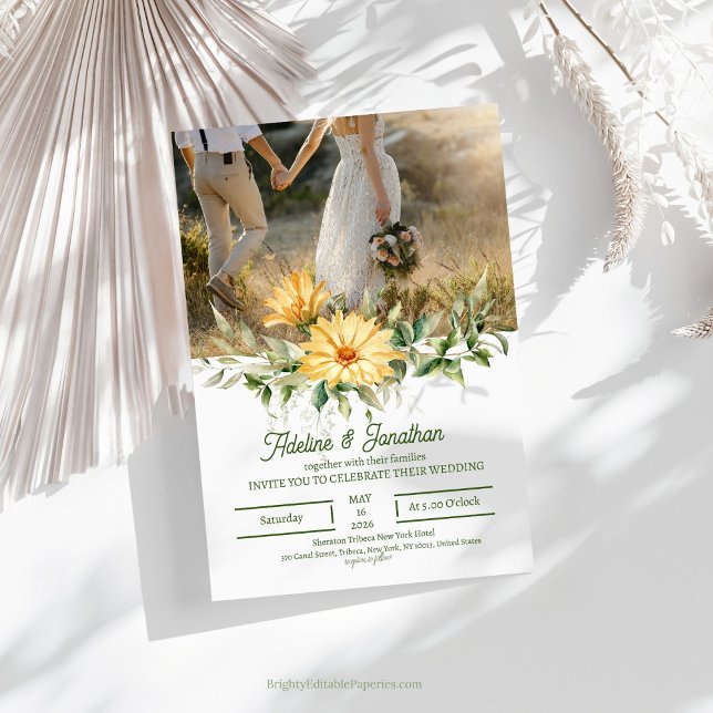 Rustic Floral Sunflowers Wedding Invitation (Creator Uploaded)