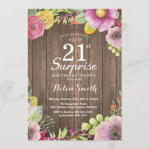 Rustic Floral Surprise 21st Birthday Invitation