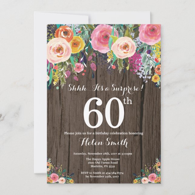 Rustic Floral Surprise 60th Birthday Invitation (Front)