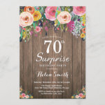 Rustic Floral Surprise 70th Birthday Invitation<br><div class="desc">Rustic Floral Surprise 70th Birthday Invitation for Women. Watercolor Floral Flower, Rustic Wood Background. Vintage Retro. Adult Birthday. Women Girl Lady Teen Teenage Bday Bash Invite. 13th 15th 16th 18th 20th 21st 30th 40th 50th 60th 70th 80th 90th 100th. Any Age. For further customisation, please click the "Customise it" button...</div>