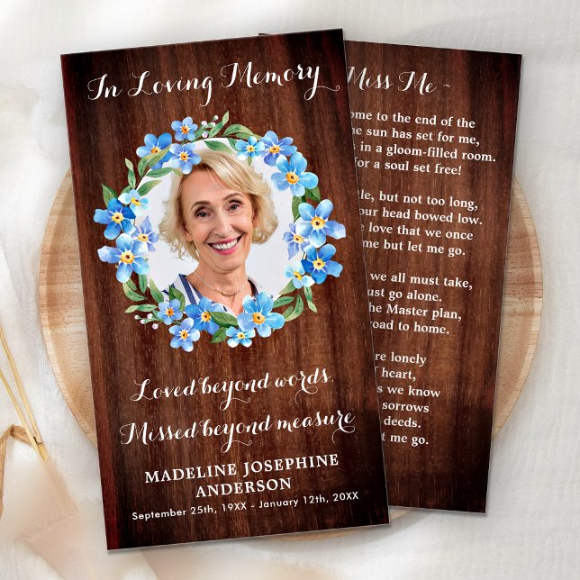 Rustic Floral Sympathy Photo Memorial Prayer Card (Creator Uploaded)