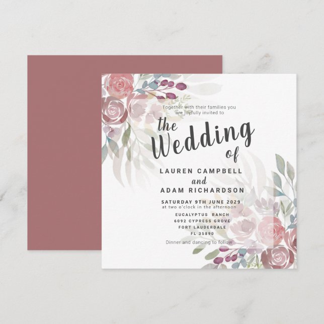 Rustic Floral Terracotta Wedding Invitation (Front/Back)