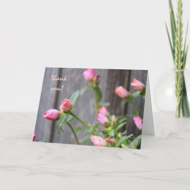 Rustic Floral Thank You Flowers Against Wood Fence Card (Front)