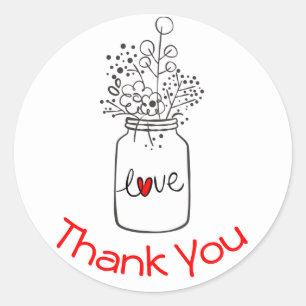 Rustic Floral Thank You Mason Jar Flower Red Black Classic Round Sticker