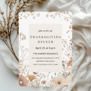 Rustic Floral Thanksgiving Dinner Neutral  Invitation