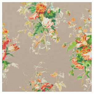 Rustic Floral Vintage Botanicals Orange Latte Fabric