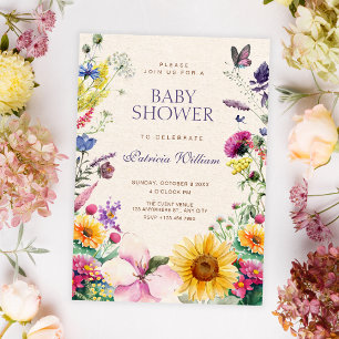 Rustic floral watercolor baby shower invitation