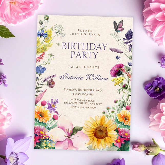 Rustic floral watercolor birthday invitation (Creator Uploaded)