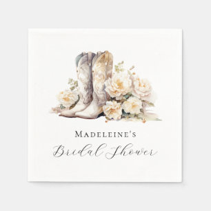 Rustic Floral Watercolor Boots Bridal Shower Napkin