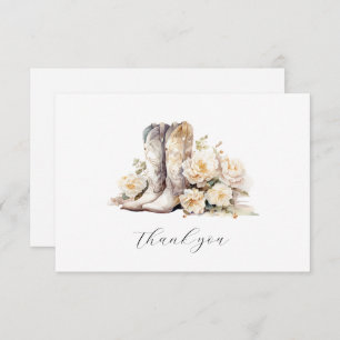 Rustic Floral Watercolor Boots Bridal Shower Thank You Card