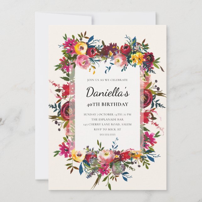 Rustic Floral Watercolor Bouquet Birthday Invitation (Front)