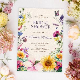 Rustic floral watercolor bridal shower invitation