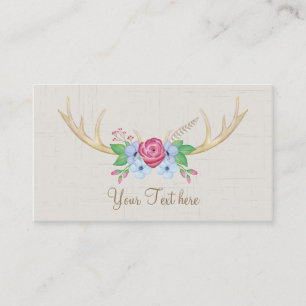 Rustic Floral Watercolor Deer Antlers with Flowers Business Card