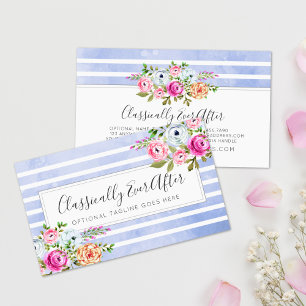 Rustic Floral Watercolor Modern Stripe Shabby Chic Business Card