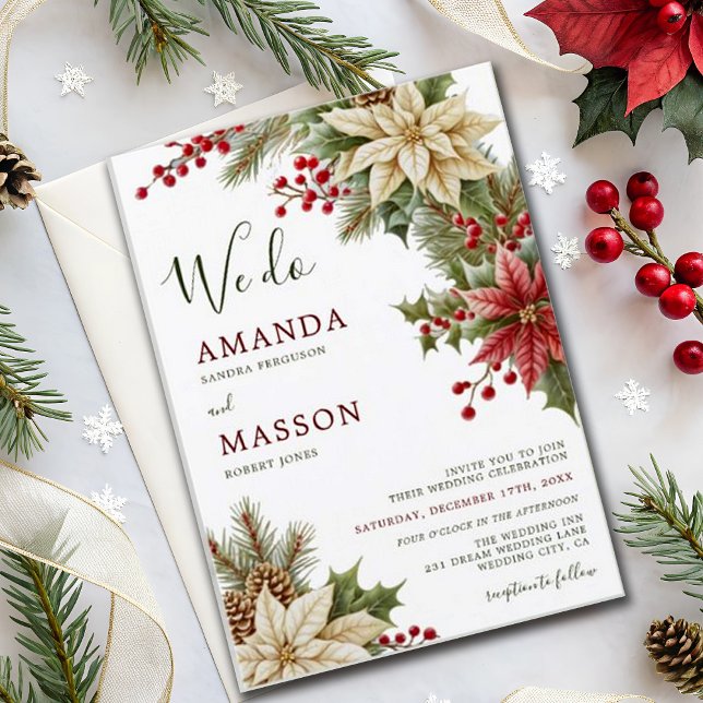 Rustic Floral Watercolor Snow Botanical Wedding Invitation (Creator Uploaded)