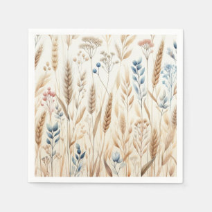 Rustic Floral Watercolor Wheat  Elegant Wedding  Napkin