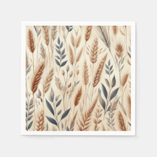 Rustic Floral Watercolor Wheat Elegant Wedding Napkin