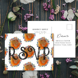 Rustic Floral Watercolor Wildflower Wedding RSVP Postcard