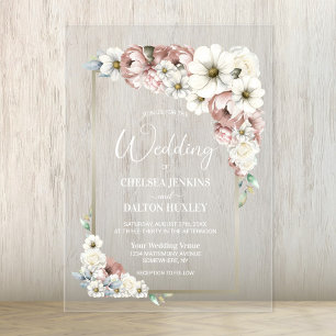 Rustic Floral Wedding Acrylic Invitations
