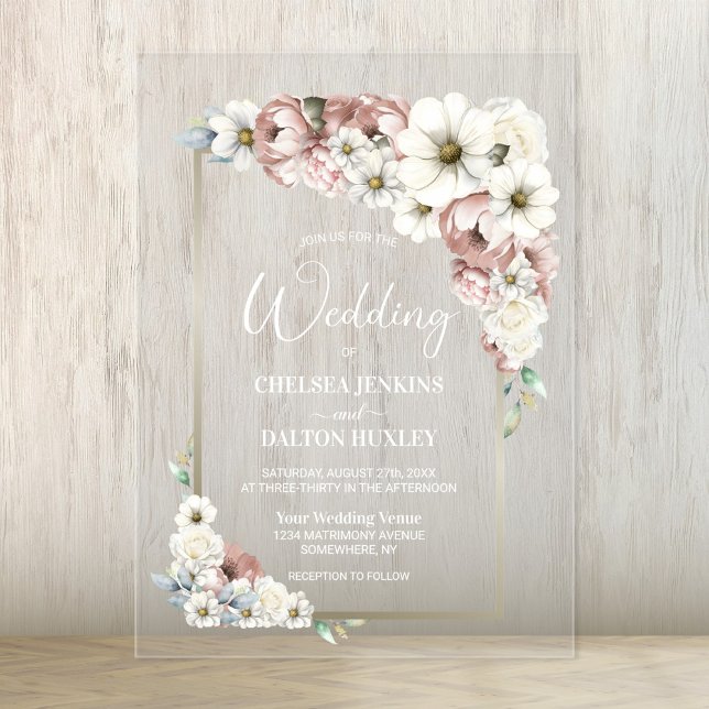 Rustic Floral Wedding Acrylic Invitations (Creator Uploaded)