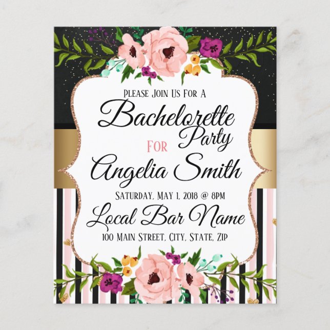 Rustic  Floral Wedding Bachelorette Party Card (Front)
